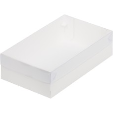 Коробка для зефира,тортов и пирожных с пласт.крышкой 250*150*70мм (белая,серебро)/5шт