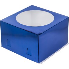Коробка для торта с окошком 300*300*190мм синяя/5шт