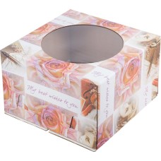 Коробка для торта с окошком 300*300*190мм роза на белом/5